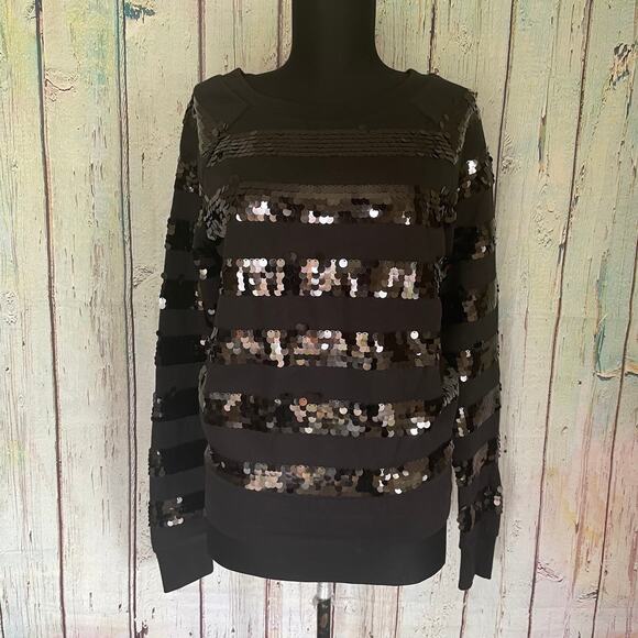 Victoria's Secret PINK Sweatshirt Womens Small Black Sequin Stripe Loungewear - Picture 1 of 7